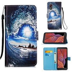 Waves and Sun Matte Leather Wallet Phone Case for Samsung Galaxy Xcover 5