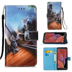 Mirror Cat Matte Leather Wallet Phone Case for Samsung Galaxy Xcover 5