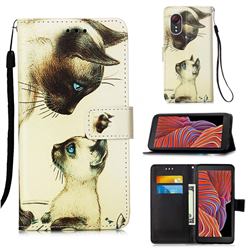 Cat Confrontation Matte Leather Wallet Phone Case for Samsung Galaxy Xcover 5