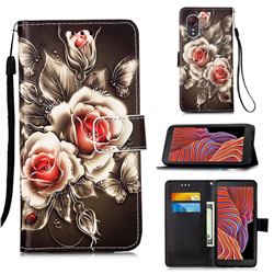 Black Rose Matte Leather Wallet Phone Case for Samsung Galaxy Xcover 5