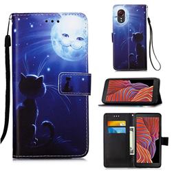Cat and Moon Matte Leather Wallet Phone Case for Samsung Galaxy Xcover 5