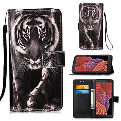 Black and White Tiger Matte Leather Wallet Phone Case for Samsung Galaxy Xcover 5