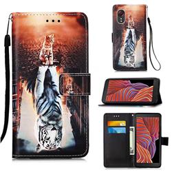 Cat and Tiger Matte Leather Wallet Phone Case for Samsung Galaxy Xcover 5