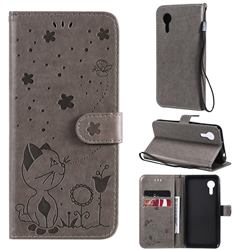 Embossing Bee and Cat Leather Wallet Case for Samsung Galaxy Xcover 5 - Gray