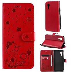 Embossing Bee and Cat Leather Wallet Case for Samsung Galaxy Xcover 5 - Red