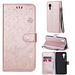 Embossing Bee and Cat Leather Wallet Case for Samsung Galaxy Xcover 5 - Rose Gold