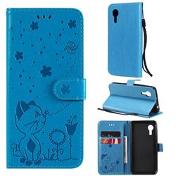 Embossing Bee and Cat Leather Wallet Case for Samsung Galaxy Xcover 5 - Blue