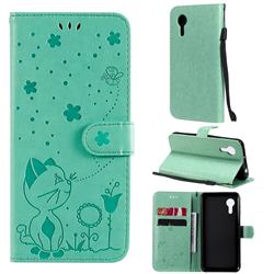 Embossing Bee and Cat Leather Wallet Case for Samsung Galaxy Xcover 5 - Green