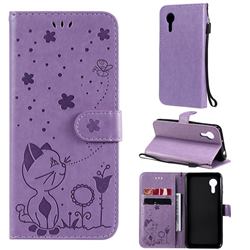 Embossing Bee and Cat Leather Wallet Case for Samsung Galaxy Xcover 5 - Purple