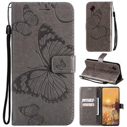 Embossing 3D Butterfly Leather Wallet Case for Samsung Galaxy Xcover 5 - Gray