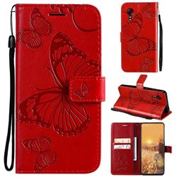 Embossing 3D Butterfly Leather Wallet Case for Samsung Galaxy Xcover 5 - Red