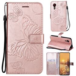 Embossing 3D Butterfly Leather Wallet Case for Samsung Galaxy Xcover 5 - Rose Gold