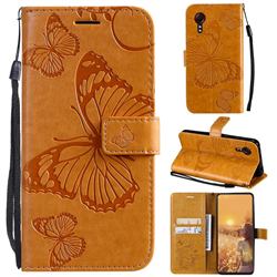 Embossing 3D Butterfly Leather Wallet Case for Samsung Galaxy Xcover 5 - Yellow