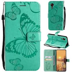 Embossing 3D Butterfly Leather Wallet Case for Samsung Galaxy Xcover 5 - Green