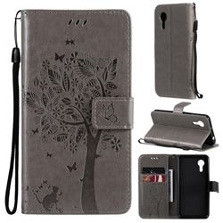 Embossing Butterfly Tree Leather Wallet Case for Samsung Galaxy Xcover 5 - Grey