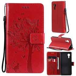 Embossing Butterfly Tree Leather Wallet Case for Samsung Galaxy Xcover 5 - Red