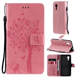 Embossing Butterfly Tree Leather Wallet Case for Samsung Galaxy Xcover 5 - Pink