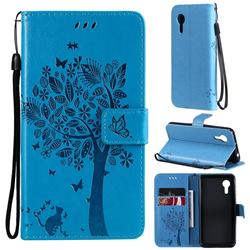Embossing Butterfly Tree Leather Wallet Case for Samsung Galaxy Xcover 5 - Blue