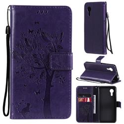 Embossing Butterfly Tree Leather Wallet Case for Samsung Galaxy Xcover 5 - Purple