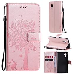 Embossing Butterfly Tree Leather Wallet Case for Samsung Galaxy Xcover 5 - Rose Pink