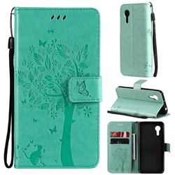 Embossing Butterfly Tree Leather Wallet Case for Samsung Galaxy Xcover 5 - Cyan