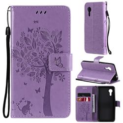 Embossing Butterfly Tree Leather Wallet Case for Samsung Galaxy Xcover 5 - Violet