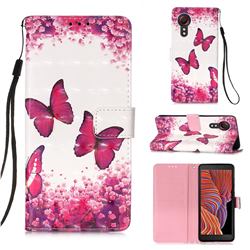 Rose Butterfly 3D Painted Leather Wallet Case for Samsung Galaxy Xcover 5