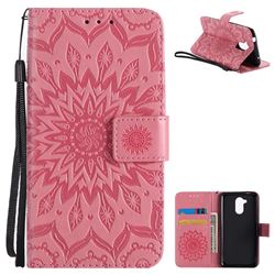 Embossing Sunflower Leather Wallet Case for Huawei Enjoy 6s Honor 6C Nova Smart - Pink