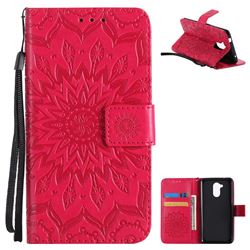 Embossing Sunflower Leather Wallet Case for Huawei Enjoy 6s Honor 6C Nova Smart - Red