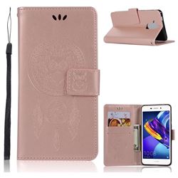 Intricate Embossing Owl Campanula Leather Wallet Case for Huawei Enjoy 6s Honor 6C Nova Smart - Rose Gold