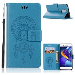 Intricate Embossing Owl Campanula Leather Wallet Case for Huawei Enjoy 6s Honor 6C Nova Smart - Blue
