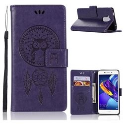 Intricate Embossing Owl Campanula Leather Wallet Case for Huawei Enjoy 6s Honor 6C Nova Smart - Purple