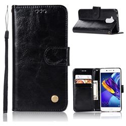 Luxury Retro Leather Wallet Case for Huawei Enjoy 6s Honor 6C Nova Smart - Black