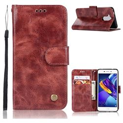 Luxury Retro Leather Wallet Case for Huawei Enjoy 6s Honor 6C Nova Smart - Wine Red