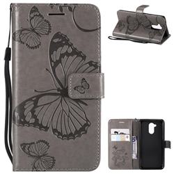 Embossing 3D Butterfly Leather Wallet Case for Huawei Enjoy 6s Honor 6C Nova Smart - Gray