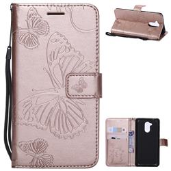 Embossing 3D Butterfly Leather Wallet Case for Huawei Enjoy 6s Honor 6C Nova Smart - Rose Gold