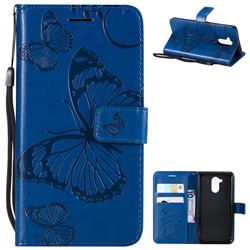 Embossing 3D Butterfly Leather Wallet Case for Huawei Enjoy 6s Honor 6C Nova Smart - Blue