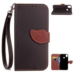 Leaf Buckle Litchi Leather Wallet Phone Case for HTC Desire 10 Pro - Black
