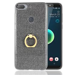 Luxury Soft TPU Glitter Back Ring Cover with 360 Rotate Finger Holder Buckle for HTC Desire 12+ Plus (6.0 inch) - Black