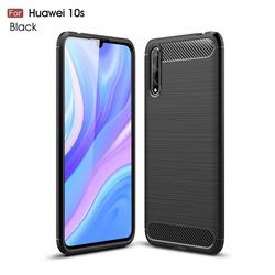 Luxury Carbon Fiber Brushed Wire Drawing Silicone TPU Back Cover for Huawei Enjoy 10s - Black