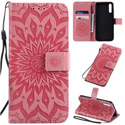 Embossing Sunflower Leather Wallet Case for Huawei Enjoy 10s - Pink
