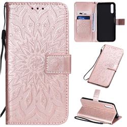 Embossing Sunflower Leather Wallet Case for Huawei Enjoy 10s - Rose Gold