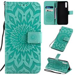Embossing Sunflower Leather Wallet Case for Huawei Enjoy 10s - Green