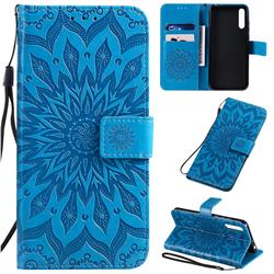 Embossing Sunflower Leather Wallet Case for Huawei Enjoy 10s - Blue