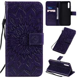 Embossing Sunflower Leather Wallet Case for Huawei Enjoy 10s - Purple