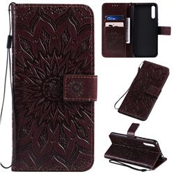 Embossing Sunflower Leather Wallet Case for Huawei Enjoy 10s - Brown