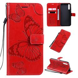 Embossing 3D Butterfly Leather Wallet Case for Huawei Enjoy 10s - Red