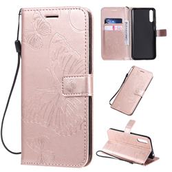 Embossing 3D Butterfly Leather Wallet Case for Huawei Enjoy 10s - Rose Gold