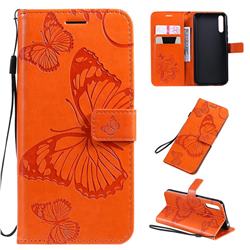 Embossing 3D Butterfly Leather Wallet Case for Huawei Enjoy 10s - Orange
