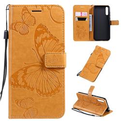 Embossing 3D Butterfly Leather Wallet Case for Huawei Enjoy 10s - Yellow